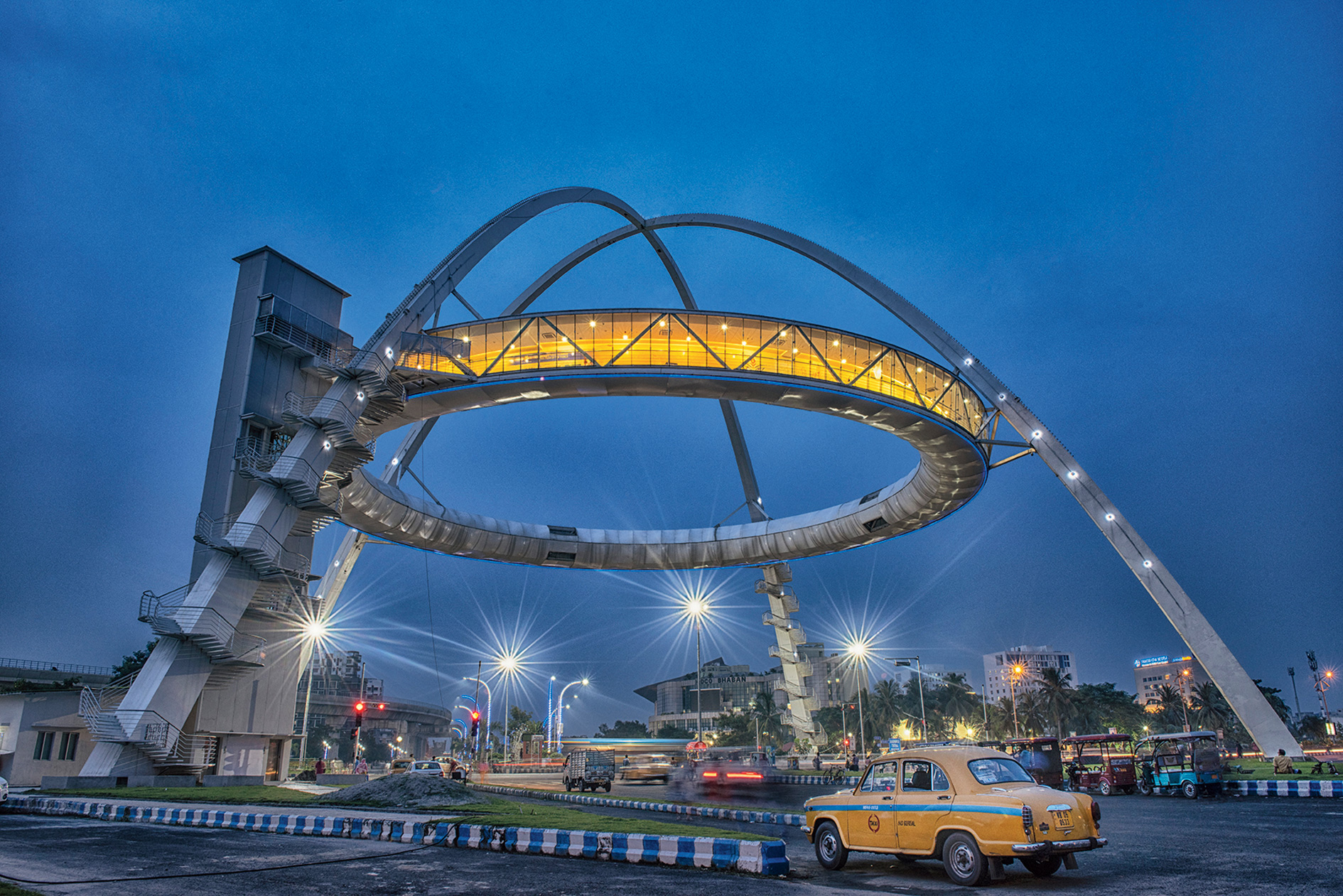 The Kolkata Gate lit up at twilight.