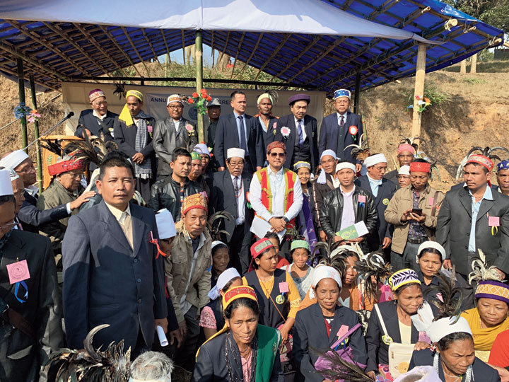 Meghalaya chief minister Conrad K. Sangma with nokmas during the meeting at Jengjal on Saturday