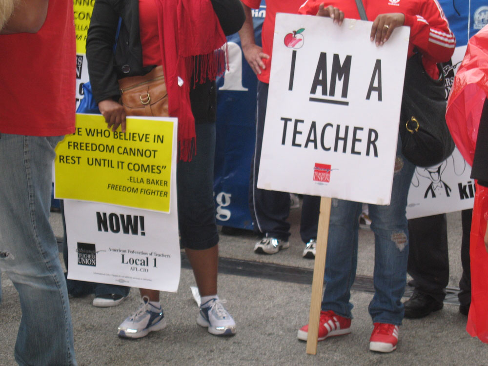 A file picture of teachers protesting in Chicago