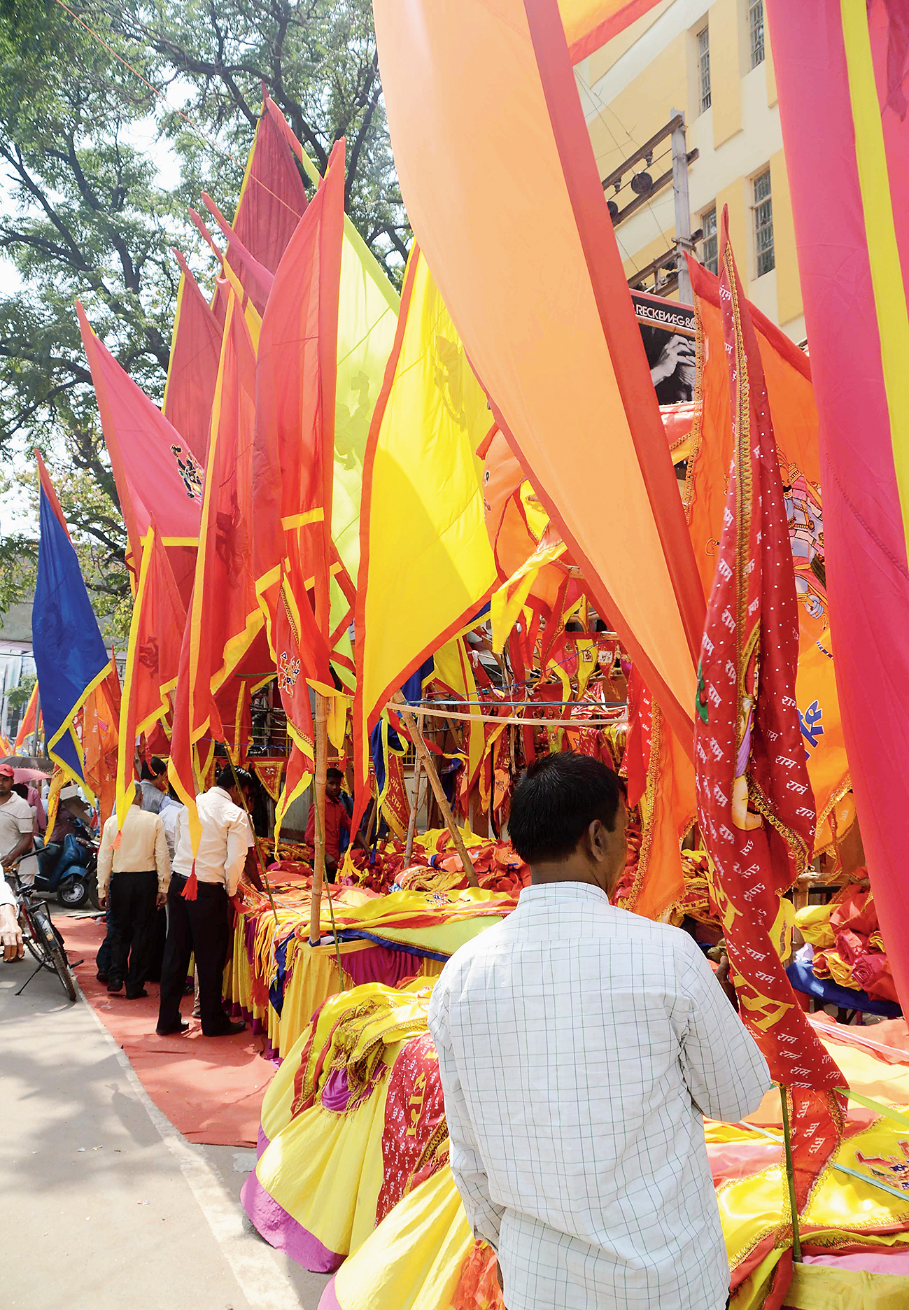 Colourful flags on sale at Shaheed Chowk in Ranchi on Friday. 
