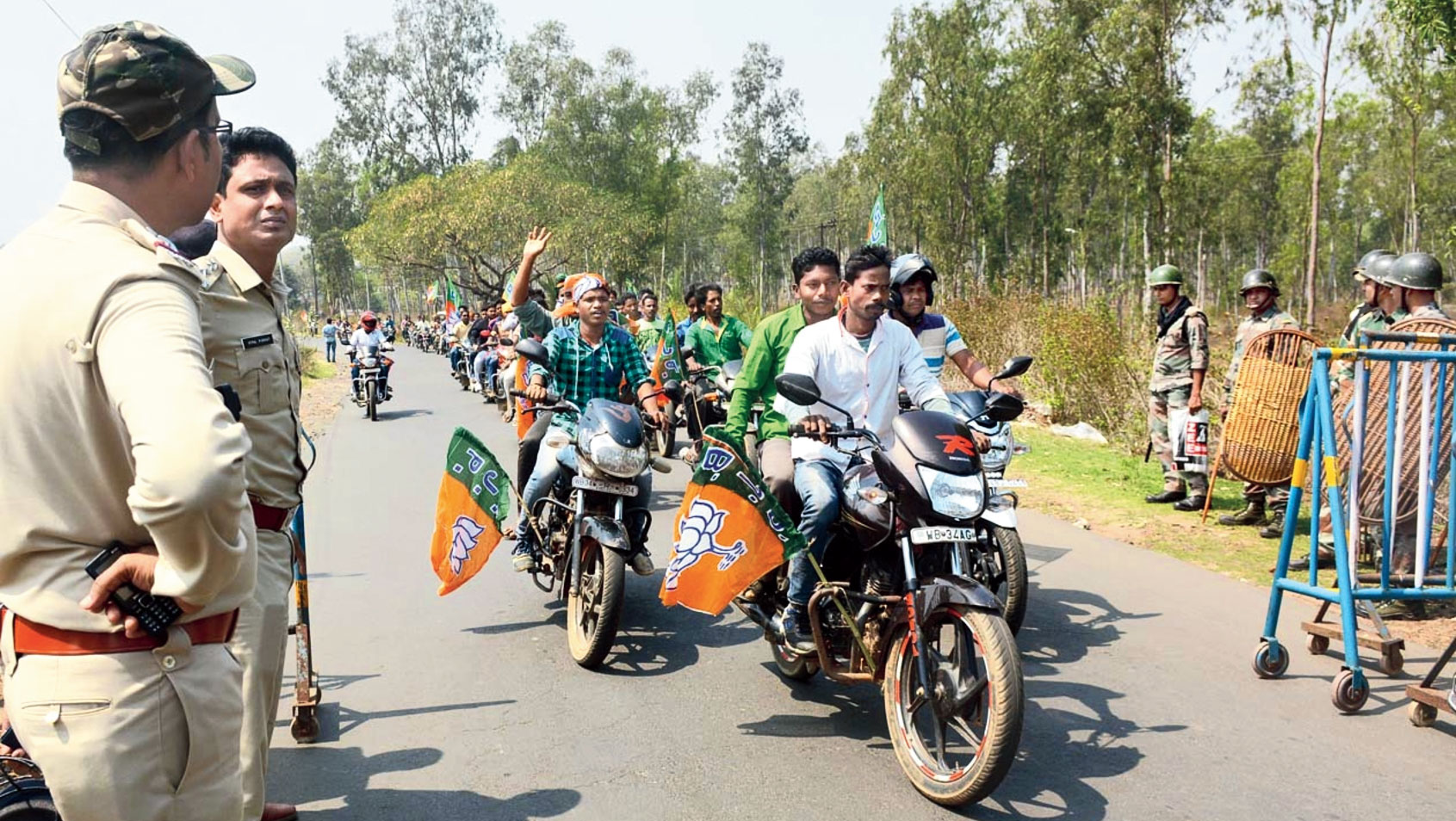 A BJP motorcycle rally in Midnapore.