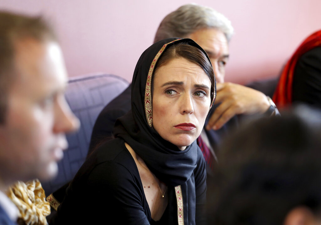 Prime Minister Jacinda Ardern meets representatives of the Muslim community at the Canterbury Refugee Centre in Christchurch on March 16, 2019. 