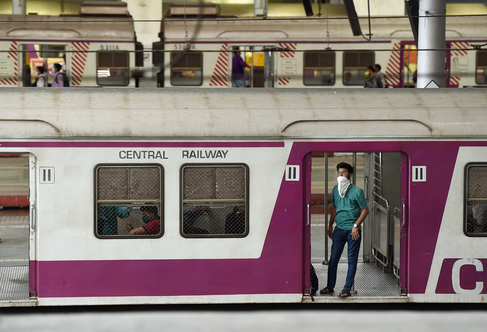 Passengers on a local train at Chhatrapati Shivaji Terminus on Friday