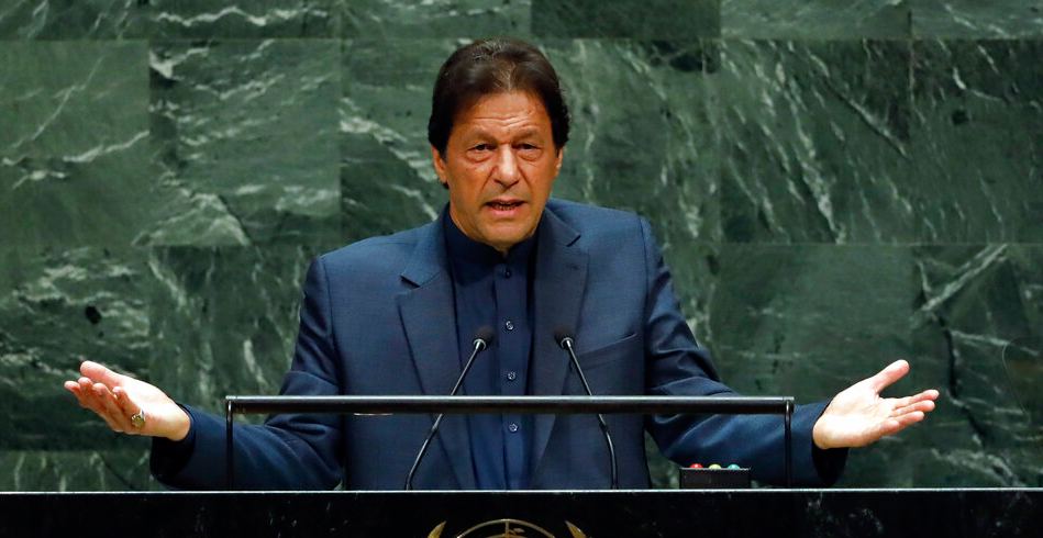 Pakistan Prime Minister Imran Khan addresses the 74th session of the United Nations General Assembly on Friday, September 27, 2019.
