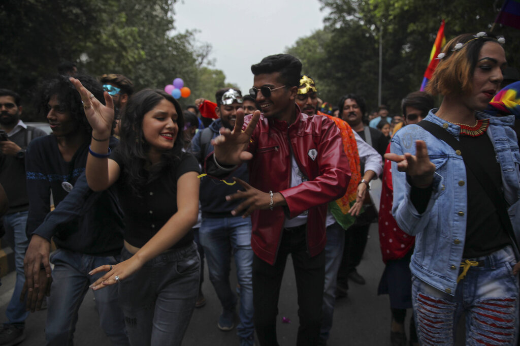 Members of the LGBTQ community and their supporters march during the annual Delhi Queer Pride Parade in New Delhi, Sunday, November 24, 2019.