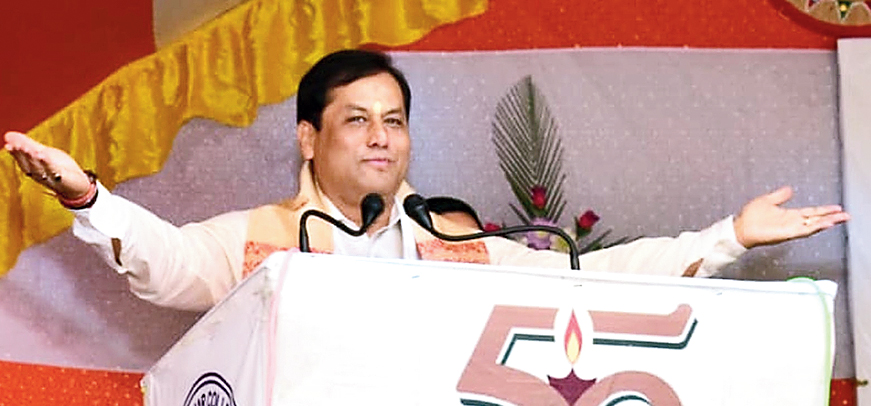 Assam chief minister Sarbananda Sonowal at a programme in Biswanath district on Sunday. Family members of the Assam Movement martyrs had sent five petitions to Sonowal to discuss the bill but said they got no response. 
