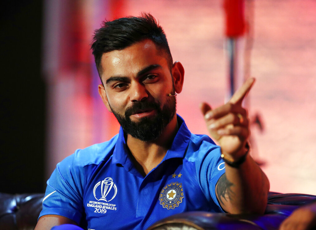 File picture (May 23, 2019) of Virat Kohli at a press conference in London. Kohli hurt his right thumb during practice on Saturday