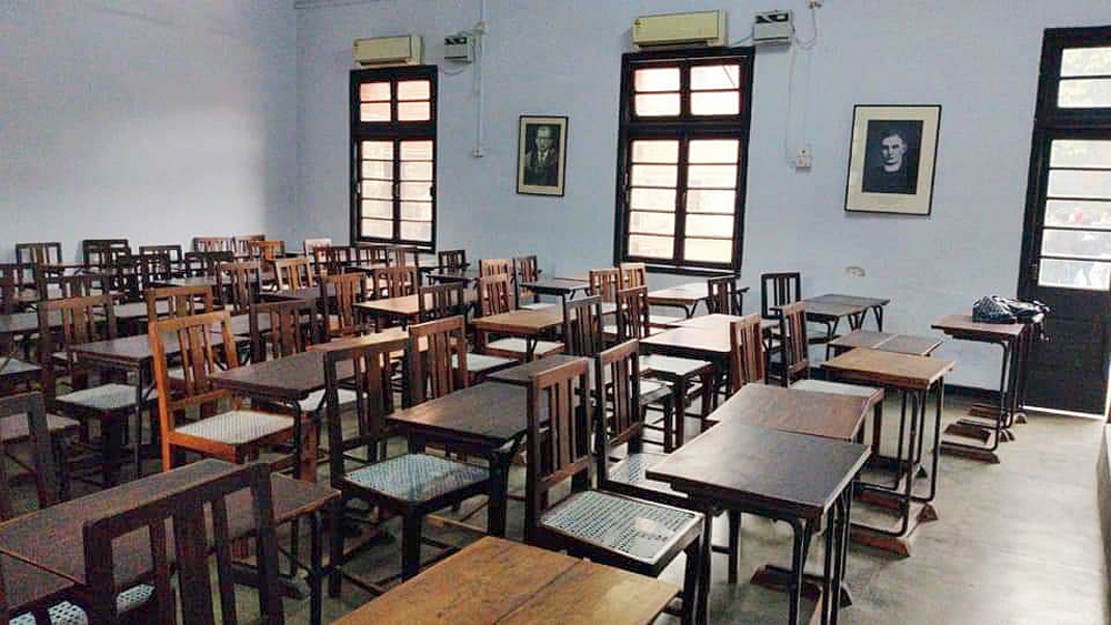An empty classroom at St. Stephen’s College on Wednesday