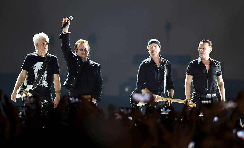 Irish rock band U2 during a concert in Navi Mumbai on December 15