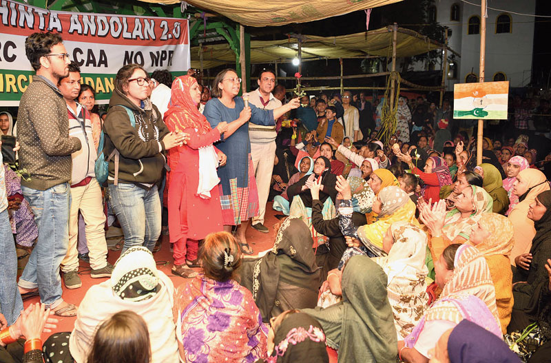 Anti-trafficking activist Ruchira Gupta addresses the protesters at Park Circus Maidan.