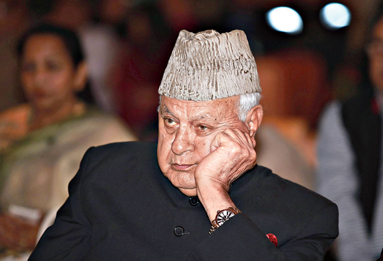 Farooq Abdullah at a felicitation for women on International Women’s Day in Jammu on Friday.
