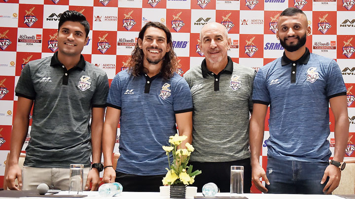 Pritam Kotal, David Williams, Antonio Lopez Habas and Pronay Halder during the ATK Media Day in the city on Thursday