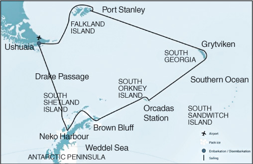 The route map that her ship will follow.