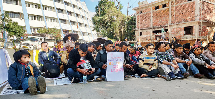 Persons with disabilities stage a protest in Shillong on Tuesday.