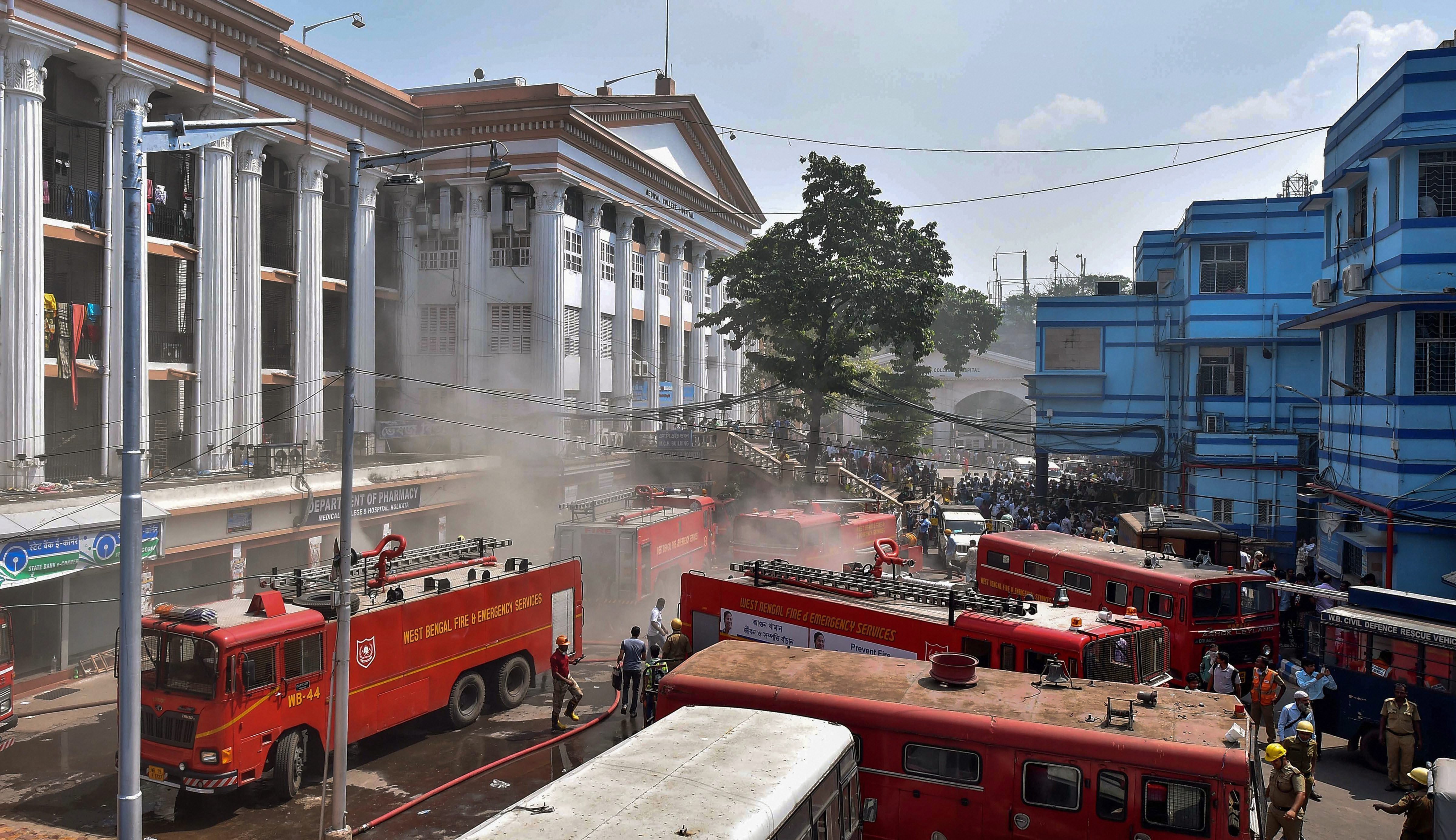 The fire in the Calcutta Medical College Hospital Wednesday.