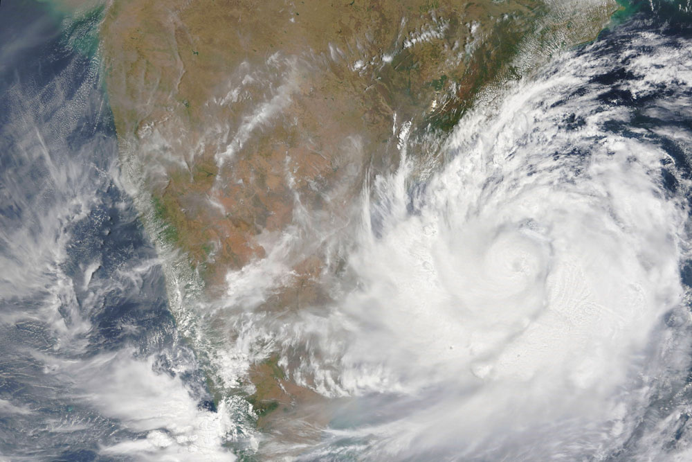 This May 1 photo provided by NASA shows a satellite view of Cyclone Fani