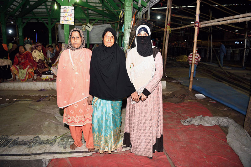 (From left) Noor Jahan Begum, Shafiqa Hassan and Amrin Begum, who have been at the sit-in since Day 1