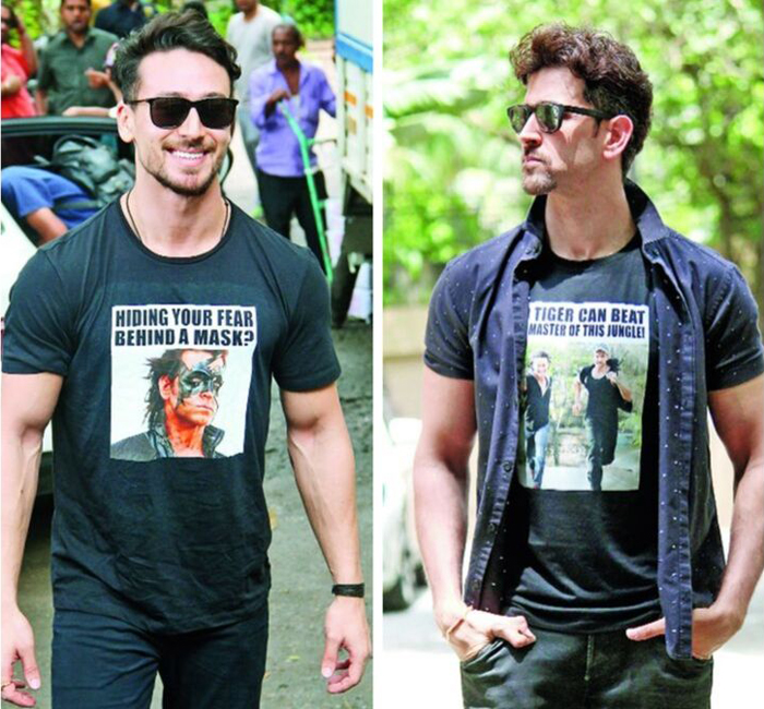 “Student” Tiger Shroff (Khalid) last week took to “teacher” Hrithik Roshan (Kabir)’s films for laugh-when-you-spot tees. Hrithik, too, kept the tee-game strong, as he stepped out on Saturday with a Tiger T-shirt of his own.