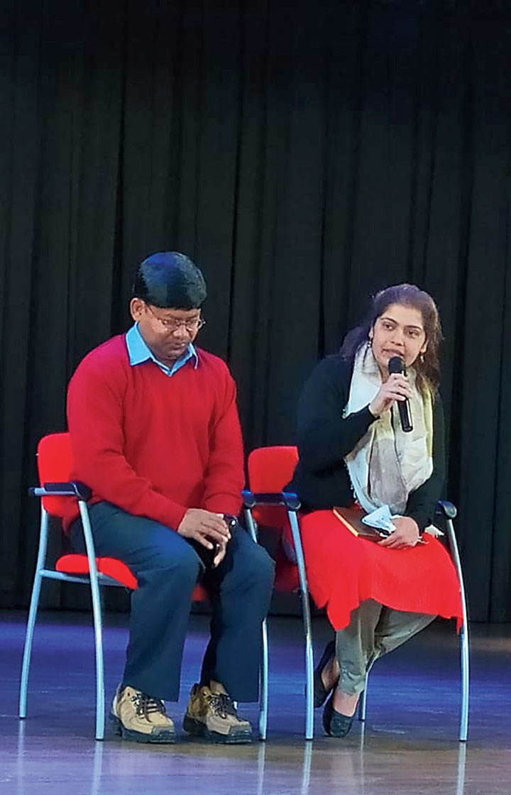 Vijaya Jadhav and Father Rosner Xalxo at St Xavier’s School in Hazaribagh on Monday. 