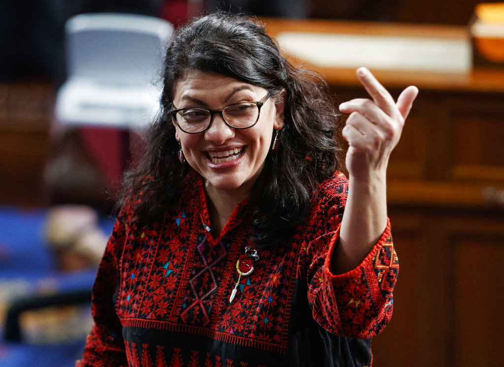 Rashida Tlaib of Michigan on the House floor before being sworn into the 116th Congress at the US Capitol in Washington on Thursday.