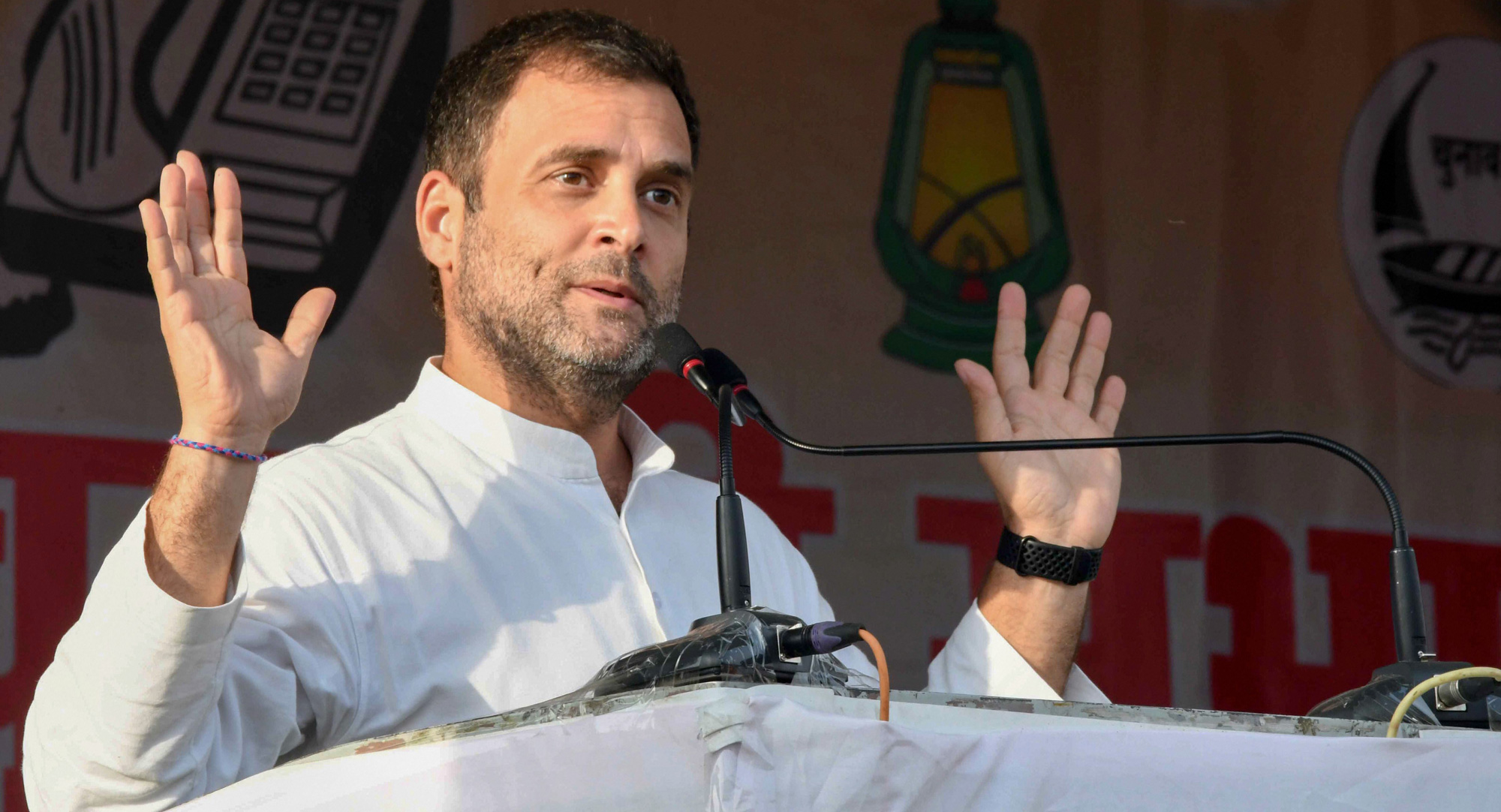 Congress President Rahul Gandhi addresses an election campaign rally for the Lok Sabha polls, in Gaya on Tuesday, April 9, 2019.