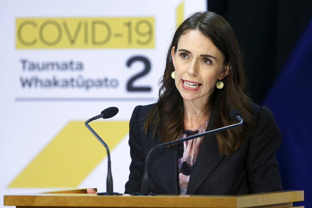 New Zealand Prime Minister Jacinda Ardern addresses a news conference after the 2020 budget at Parliament in Wellington, New Zealand on Thursday, May 14, 2020. 