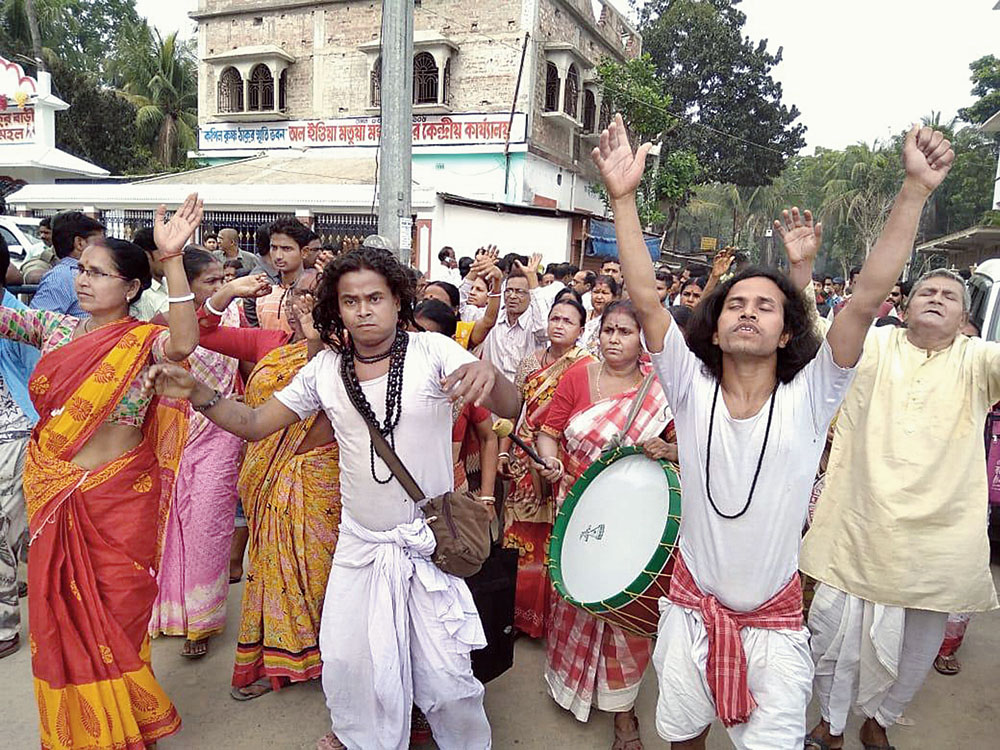 A Matua procession at Thakurnagar, which was founded by Binapani Devi and her husband, Pramatha Ranjan Thakur, in 1948
