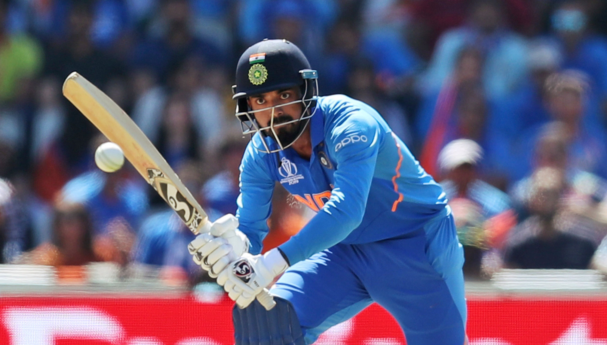 K.L. Rahul bats during the ICC Cricket World Cup match between India and West Indies at Old Trafford in Manchester, England, on June 27, 2019.  