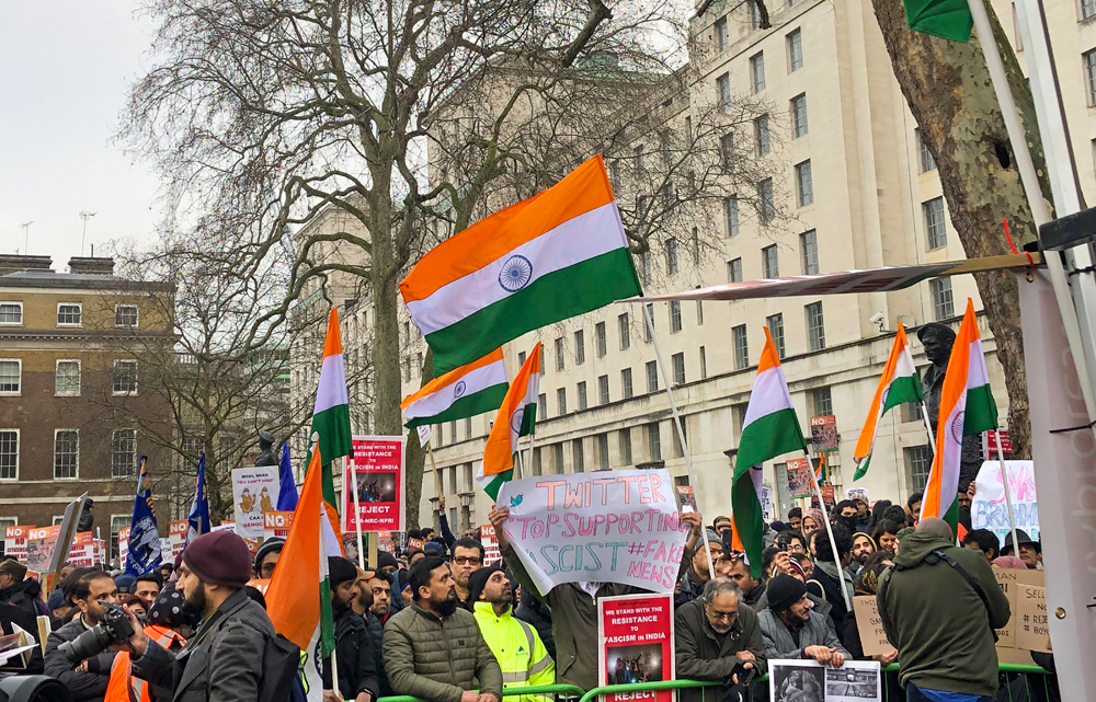 Anti-CAA protesters march from Downing Street to the Indian High Commission in London, on December 25, 2019