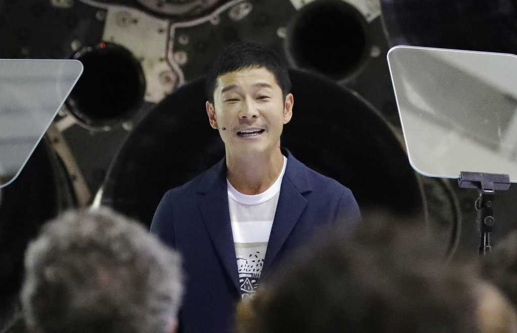 Yusaku Maezawa speaks after SpaceX founder and chief executive Elon Musk announced him as the person who would be the first private passenger on a trip around the moon.
