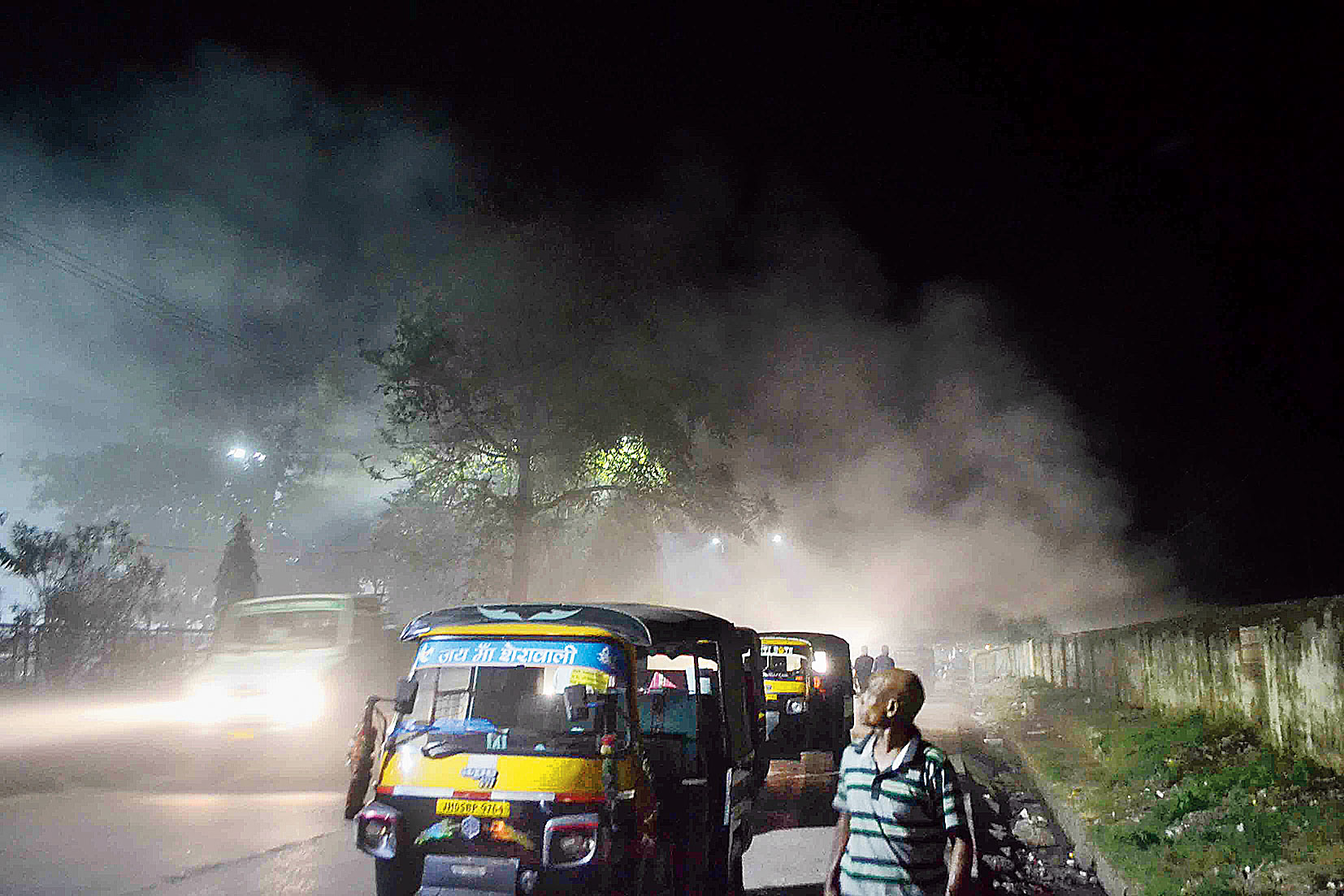 A haze of smoke outside Tatanagar station on Wednesday evening. 
