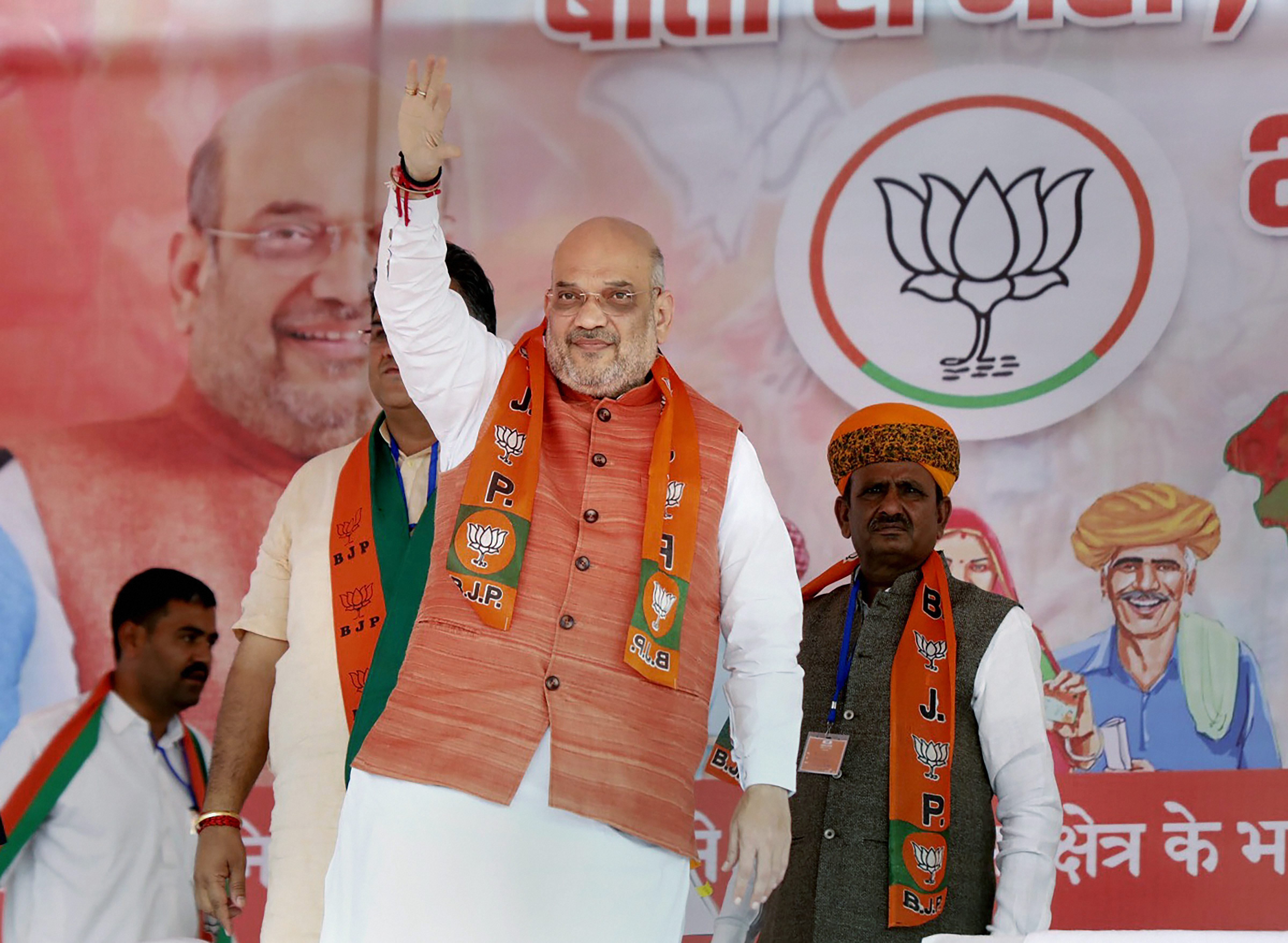 Amit Shah at an election rally in Jalore, Rajasthan, on Tuesday.