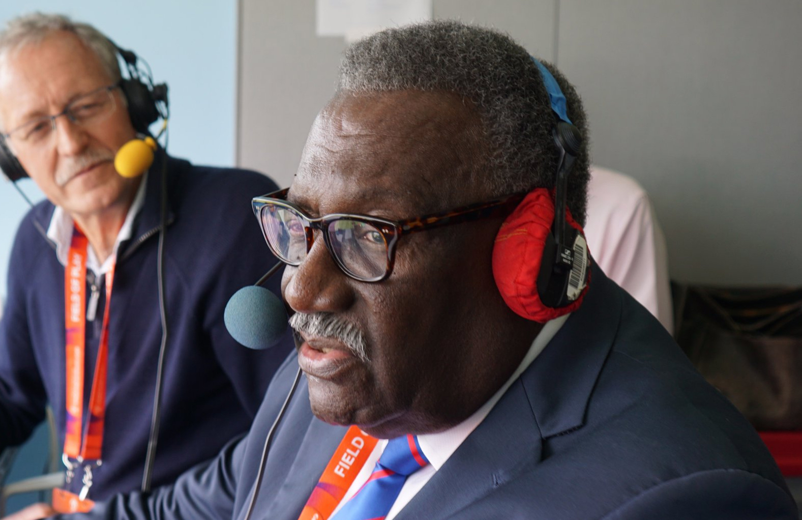 Clive Lloyd in the commentary box during the ICC Cricket World Cup 2019 final.