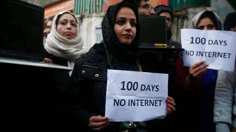 Kashmiri journalists hold placards and protest against 100 days of internet blockade in the region in Srinagar, on Tuesday, November 12, 2019. Internet services were cut since August 5 when Indian scrapped Jammu and Kashmir's semi-autonomous status. (Image used for representational purpose.)
