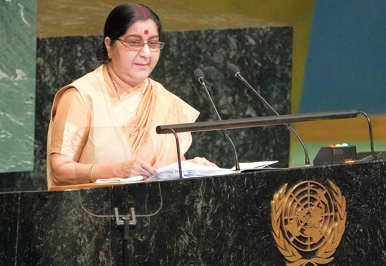 Sushma Swaraj at the UN on Saturday.
