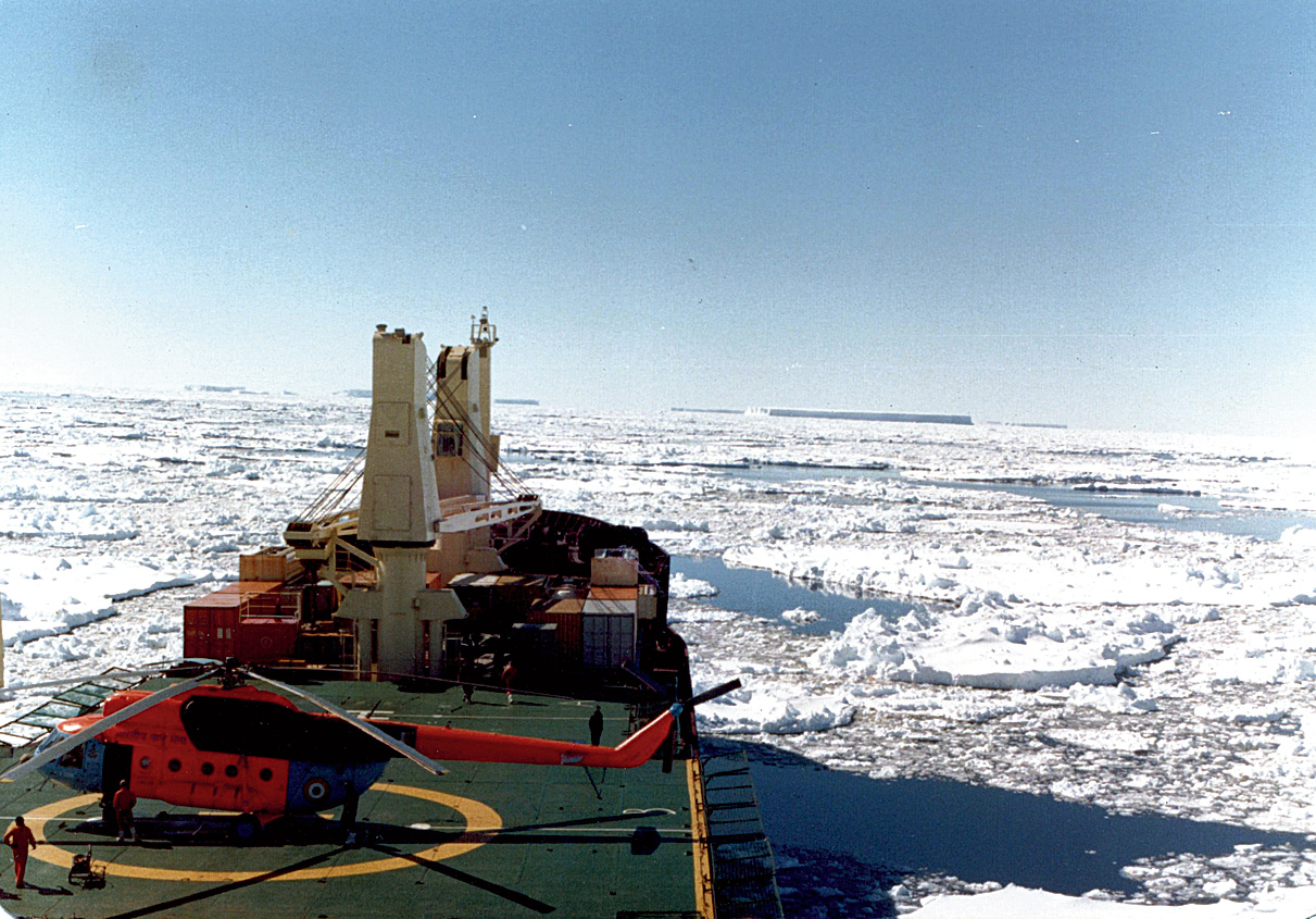 Thuleland, the Swedish icebreaker, veers it way through icebergs.