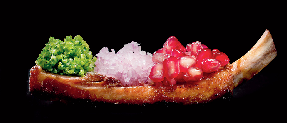 Pork Rib topped with Coriander, Shallots and Pomegranate