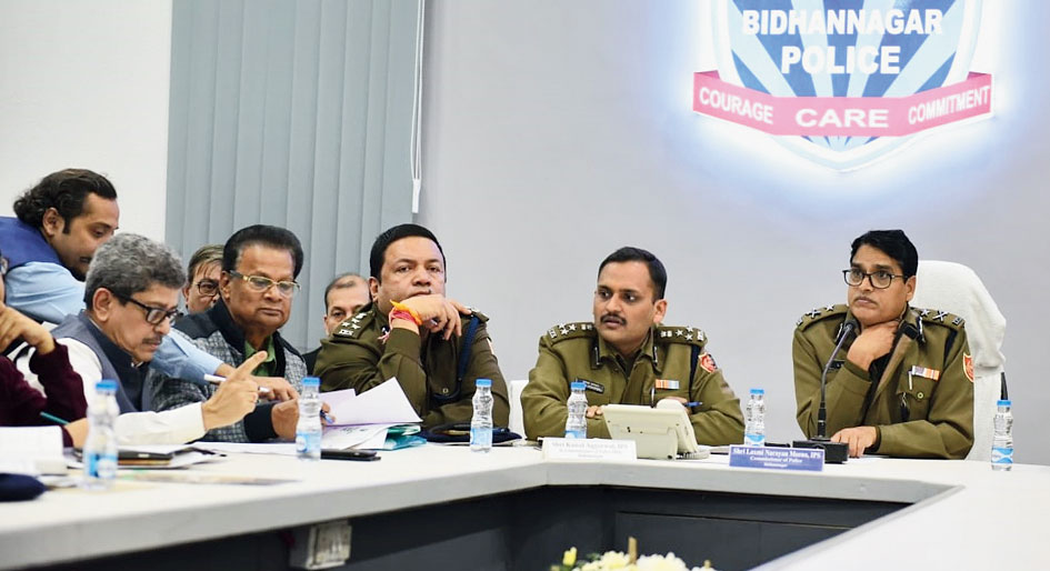 The book fair meeting in progress at the police commissionerate on Monday.